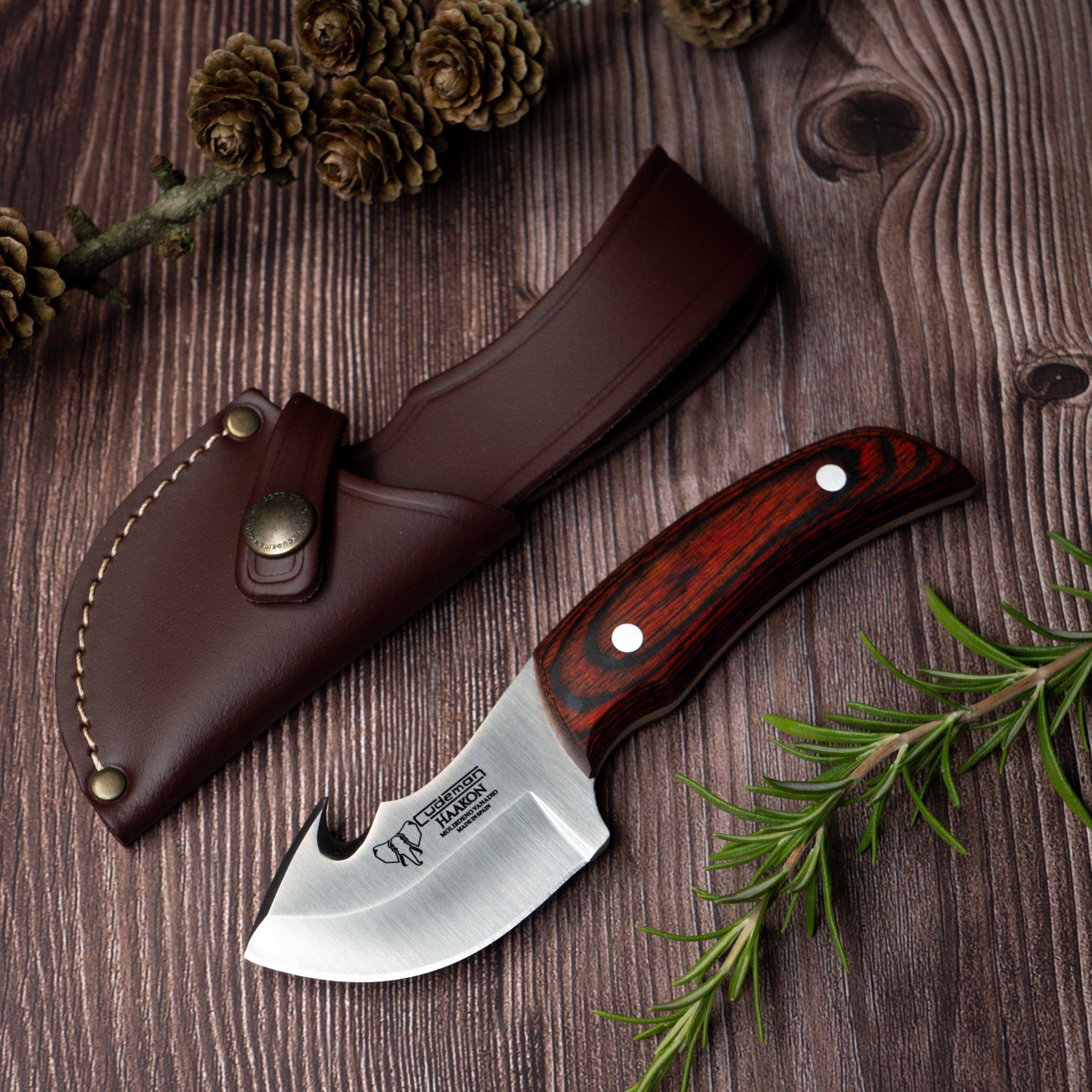 Cudeman Haakon Hunting Knife with Stabilized Wood & Gut Hook - Image 2