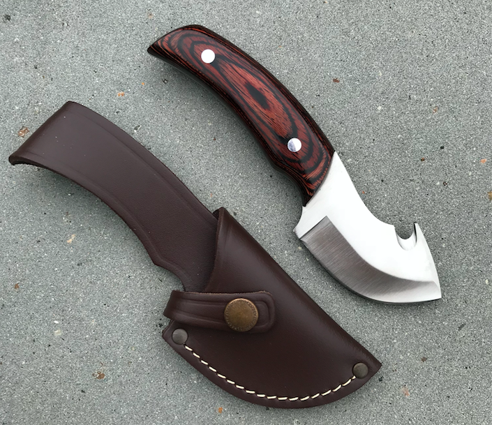 Cudeman Haakon Hunting Knife with Stabilized Wood & Gut Hook