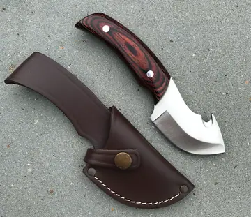 Cudeman Haakon Hunting Knife with Stabilized Wood & Gut Hook