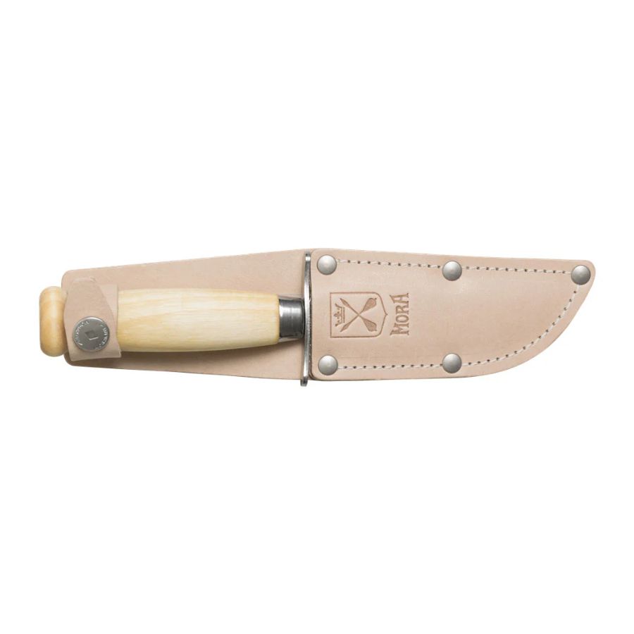 Morakniv Scout 39 Safe S children’s knife in leather sheath with wooden handle and safe rounded tip – ideal for scouts